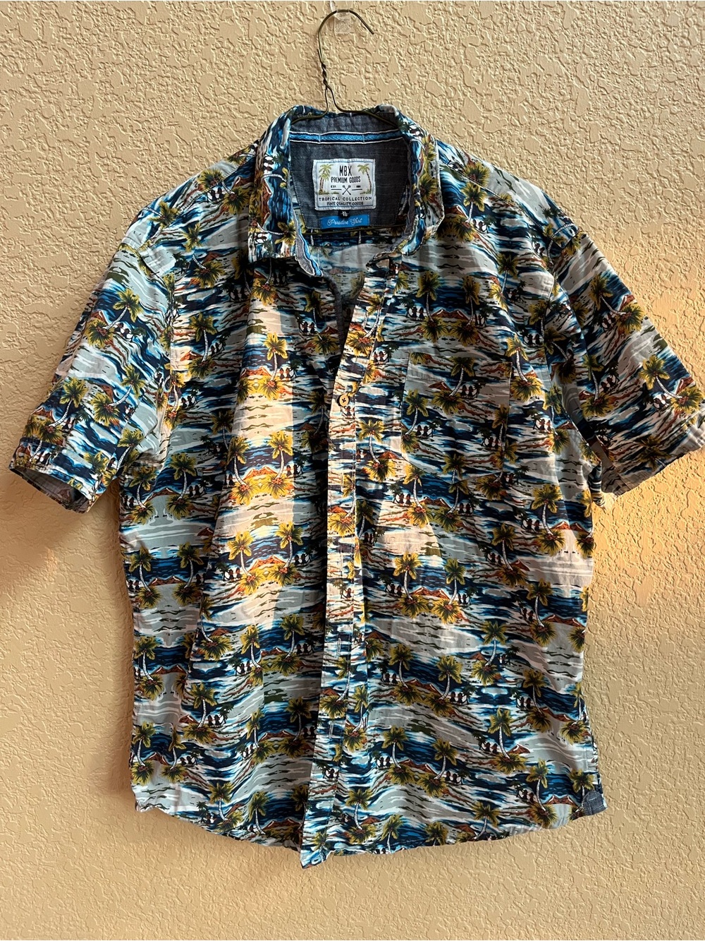 MBX Paradise Shirt Jacket in Blue Tropical Print